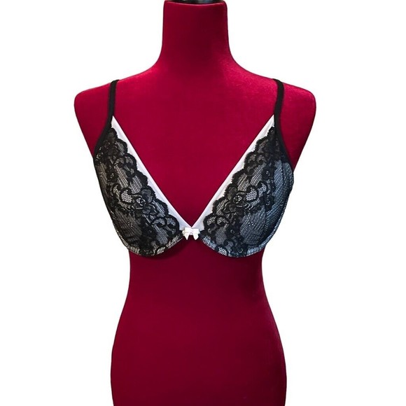 NWT Betsy Johnson Lace Push Up Underwire Bra SZ 32 DD Black - Picture 1 of 10